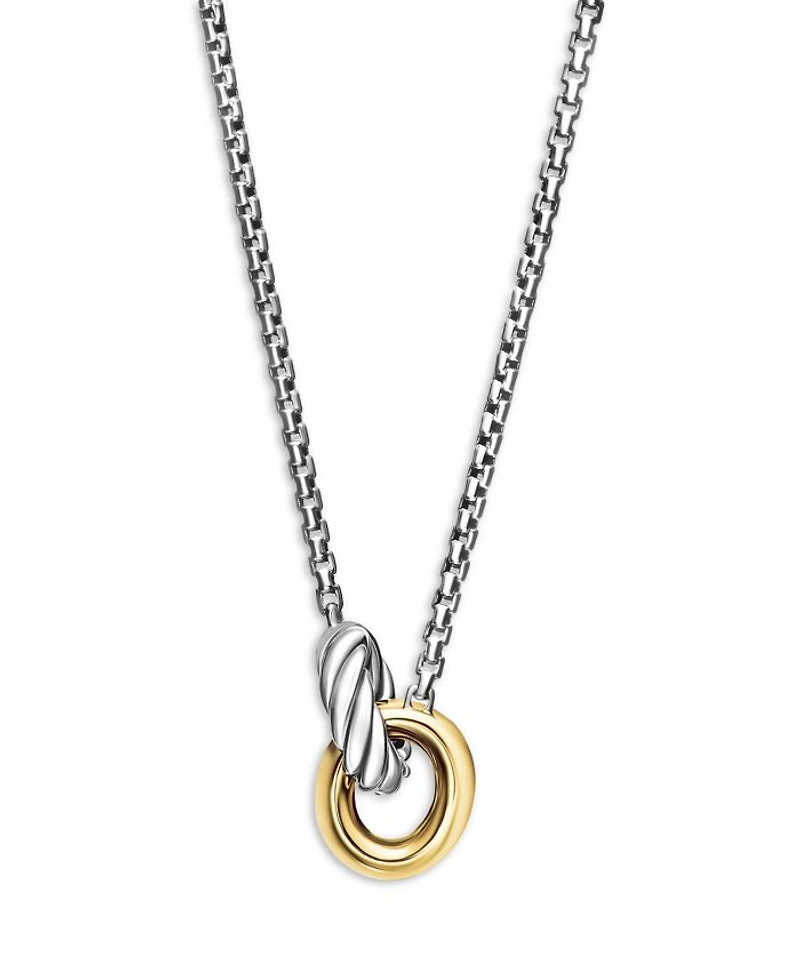 Petite Cable Linked Necklace in Sterling Silver with 14K Yellow Gold, 15-17"