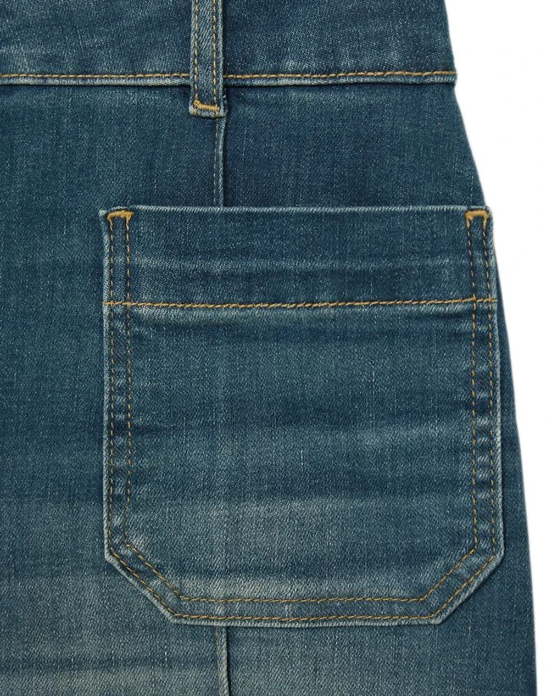 Petites Sakura Flare Patch Pocket Jeans Mid Blue