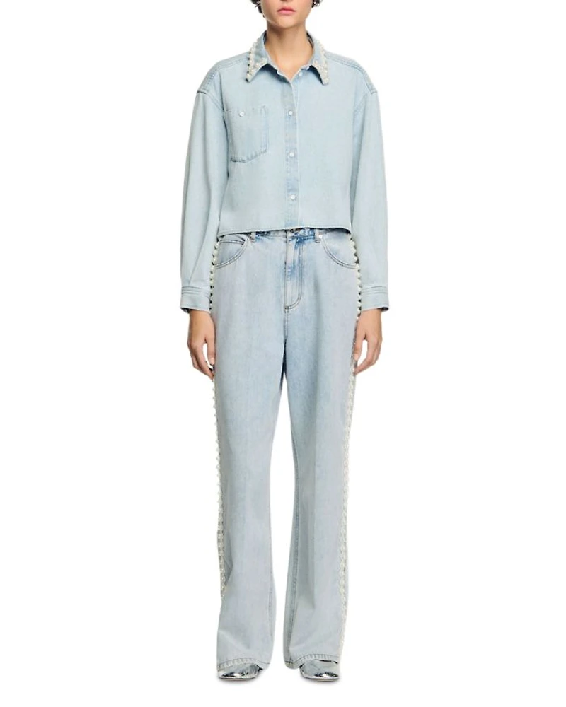Beaded Collar Denim Shirt