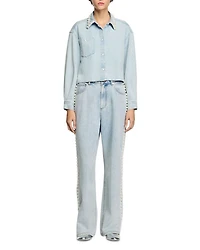 Beaded Collar Denim Shirt