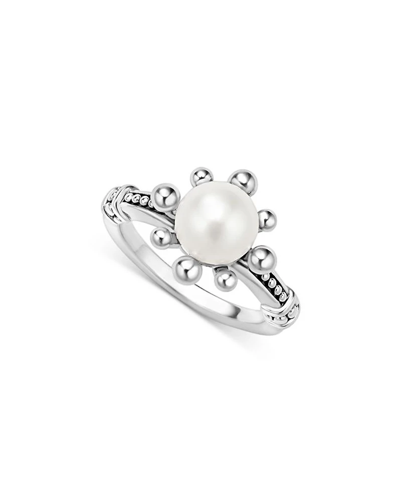 Sterling Silver Luna Cultured Pearl Fleur Ring