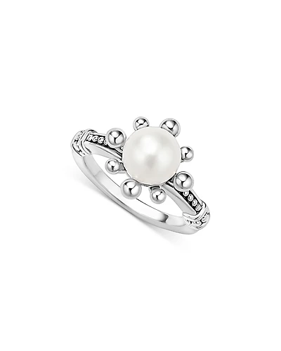 Lagos Sterling Silver Luna Cultured Pearl Fleur Ring