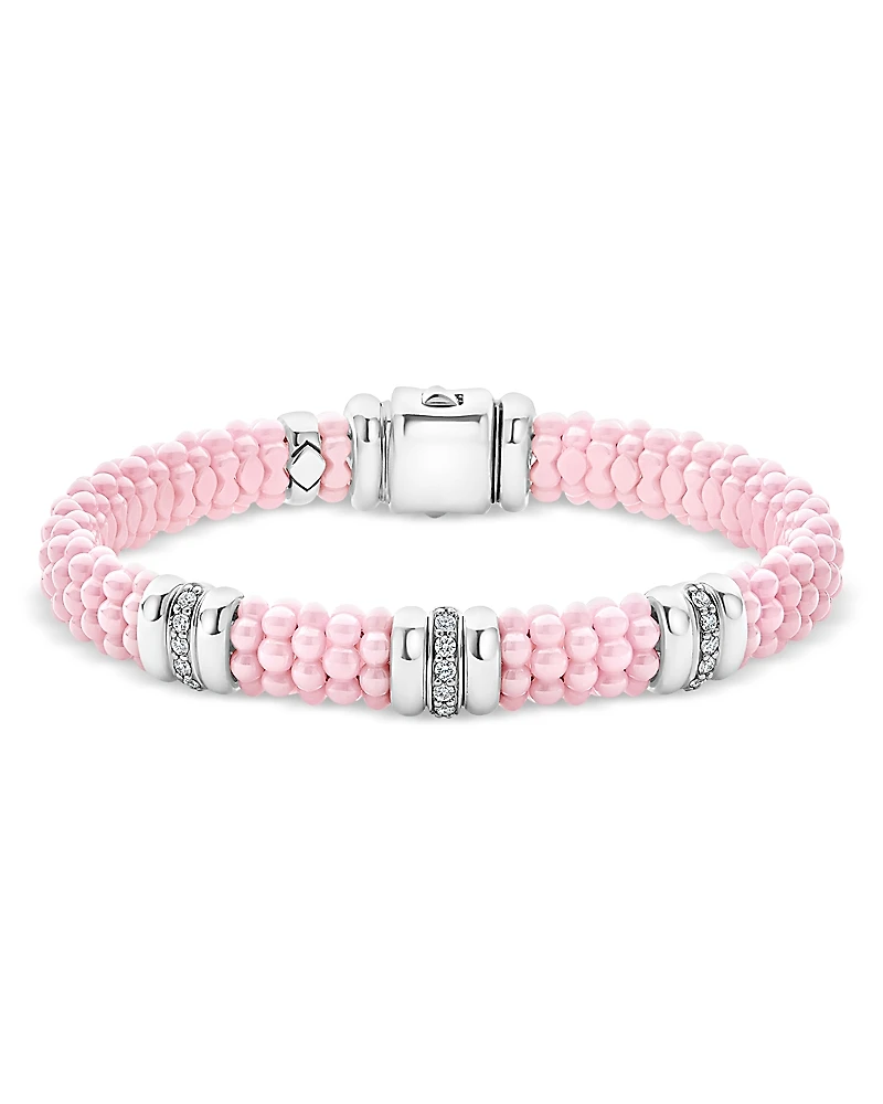 Lagos Sterling Silver Pink Caviar Diamond Station Ceramic Bead Bracelet