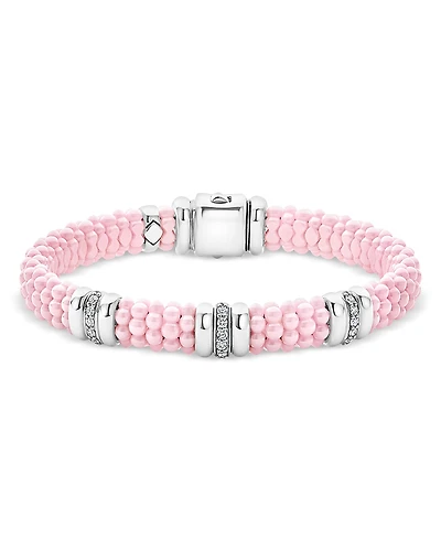 Lagos Sterling Silver Pink Caviar Diamond Station Ceramic Bead Bracelet