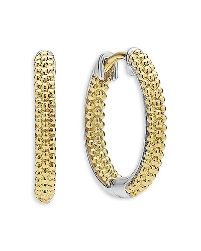 Lagos 18K Yellow Gold & Sterling Silver Caviar Lux Hoop Earrings