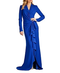 Tadashi Shoji Markum Long-Sleeve Flounce Gown