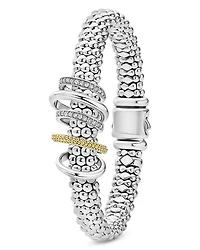 Two Tone Caviar Lux Five Ring Bracelet with Diamonds