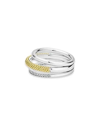 Two Tone Caviar Lux Three Row Diamond Ring, 0.135 tcw