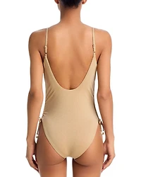 Drawstring One Piece Swimsuit