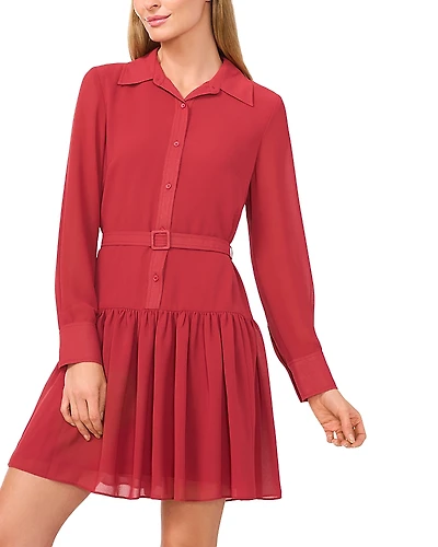CeCe Long Sleeve Tiered Pleated Shirt Dress