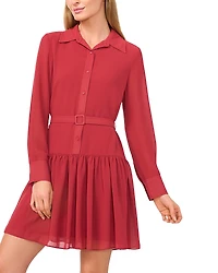 CeCe Long Sleeve Tiered Pleated Shirt Dress