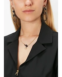 9K Yellow Gold & Sterling Silver You're So Vine Rock Crystal Black Pendant Necklace, 15"-15.75"