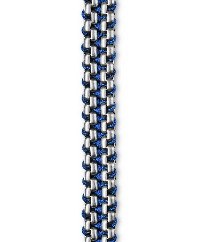 Woven Box Chain Bracelet Sterling Silver with Blue Nylon, 10mm
