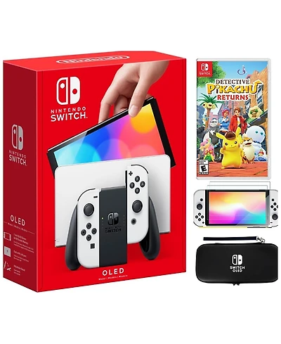 Nintendo Switch Oled White Bundle with Accessories and Detective Pikachu Returns Game