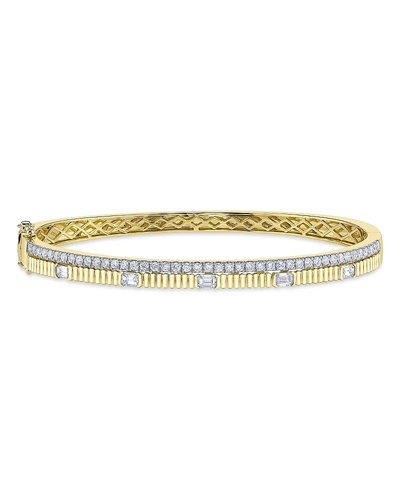 Shy Creation 14K Gold Kate Diamond Double Row Ridged Bangle Bracelet