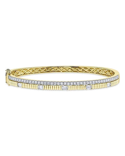Shy Creation 14K Gold Kate Diamond Double Row Ridged Bangle Bracelet