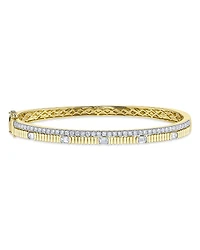 Shy Creation 14K Gold Kate Diamond Double Row Ridged Bangle Bracelet