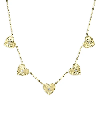 Shy Creation 14K Yellow Gold Kate Diamond Bezel Heart Collar Necklace, 18