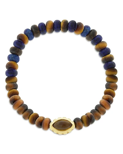 Luis Morais Men's 14K Yellow Gold Citrine Eye of the Idol Tiger's Eye & Lapis Beaded Bracelet