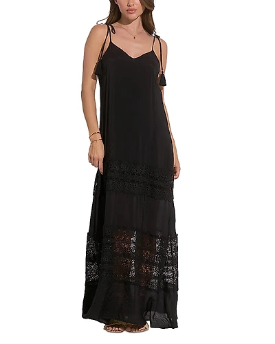 Elan Spaghetti Strap Crocheted Tiered Maxi Dress