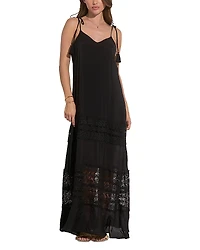 Elan Spaghetti Strap Crocheted Tiered Maxi Dress