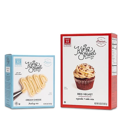 King Street Baking Co Red Velvet Cupcake & Cake Mix/Cream Cheese Frosting Mix Bundle