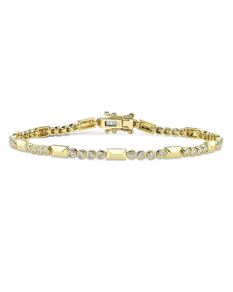 Shy Creation 14K Yellow Gold Bailey Diamond Bezel & Geometric Link Bracelet