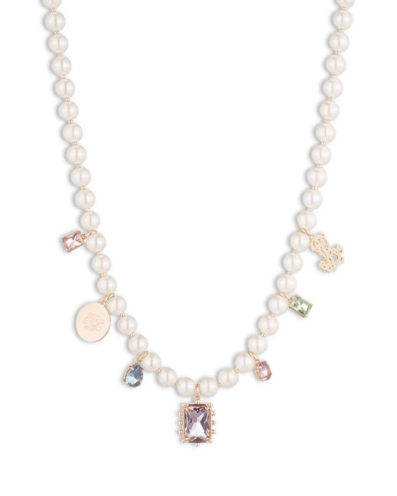 Glass Pearl Beaded Charm Necklace, 16"