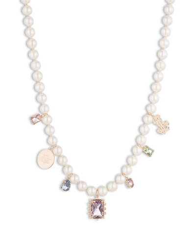 Glass Pearl Beaded Charm Necklace, 16"