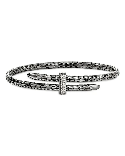 Sterling Silver Spear Diamond Pavé Flex Bypass Cuff Bracelet