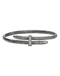 Sterling Silver Spear Diamond Pavé Flex Bypass Cuff Bracelet