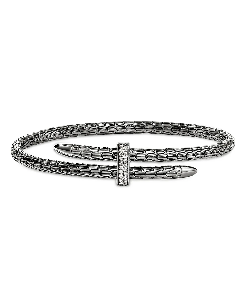John Hardy Sterling Silver Spear Diamond Pave Flex Bypass Cuff Bracelet