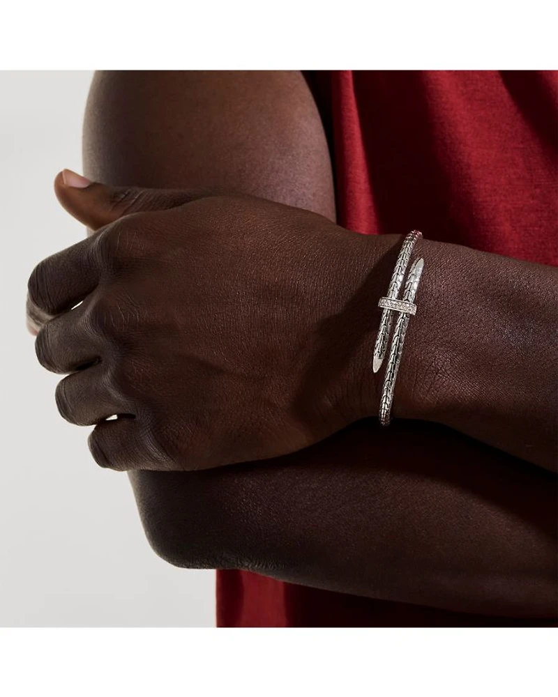 Sterling Silver Spear Diamond Pavé Flex Bypass Cuff Bracelet