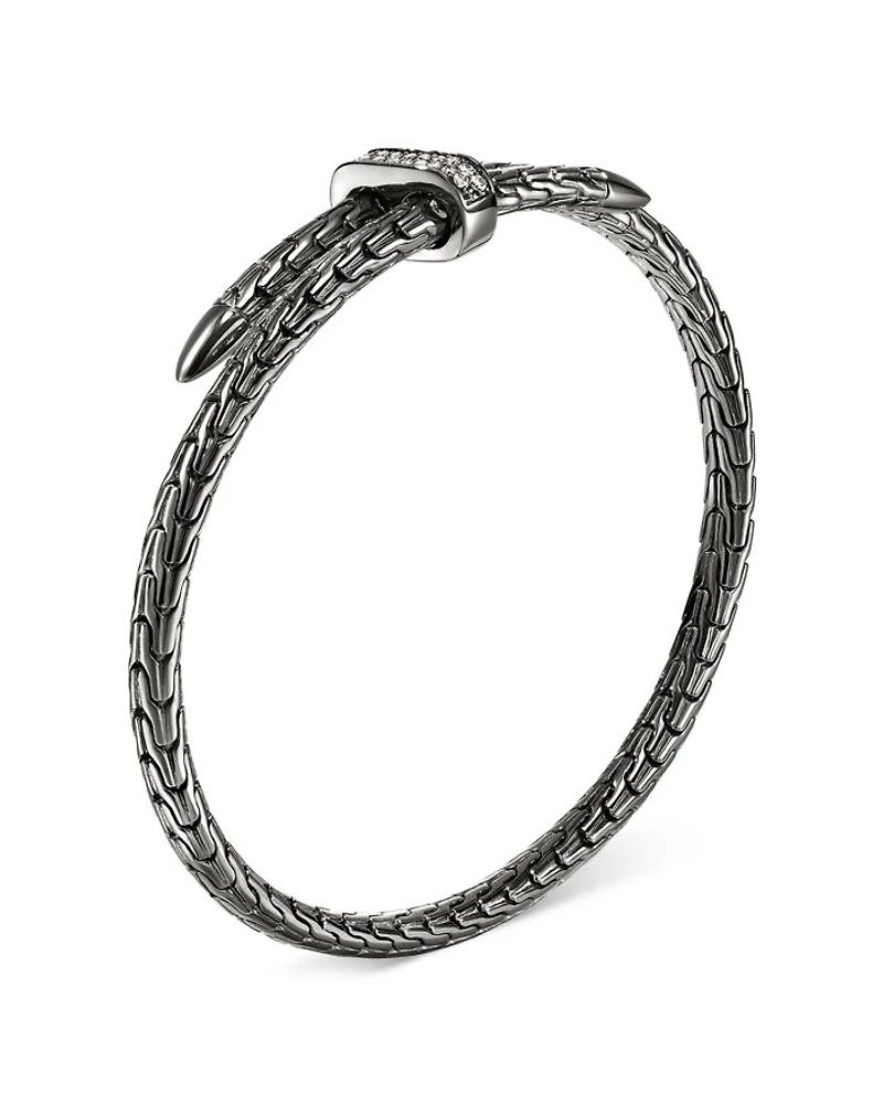 Sterling Silver Spear Diamond Pavé Flex Bypass Cuff Bracelet