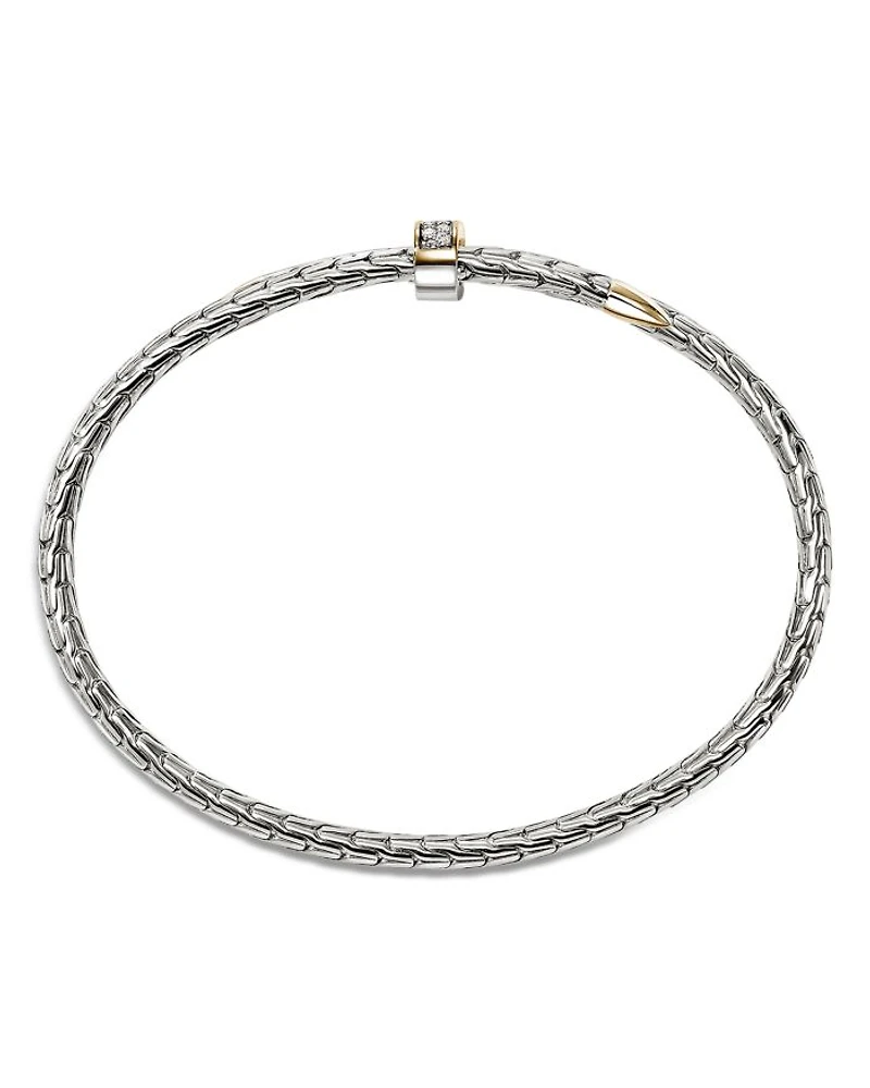 14K Yellow Gold & Sterling Silver Spear Diamond Flex Bypass Cuff Bracelet