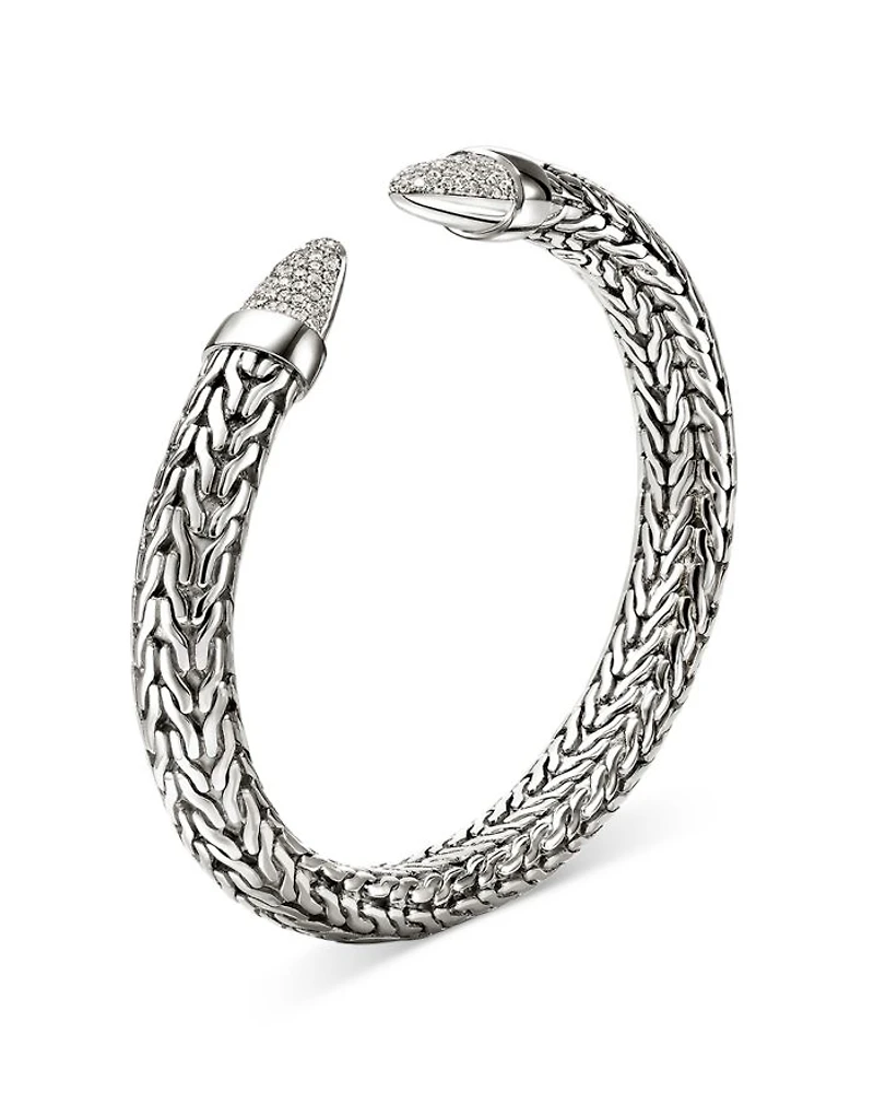 Sterling Silver Spear Diamond Pavé Flex Cuff Bracelet