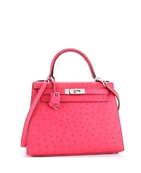 Pre-Owned HERMES Pre-Owned Hermes Kelly 28 Handbag Pink Ostrich with Palladium Hardware