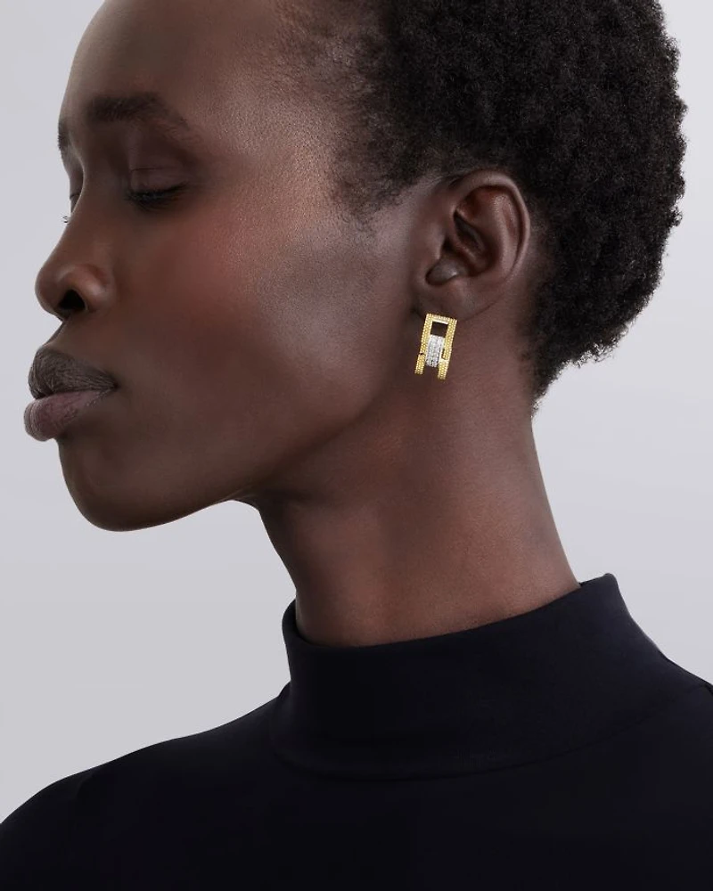 18K Yellow Gold & Sterling Silver Caviar Lux Clip Diamond Pavé Hoop Earrings - Exclusive