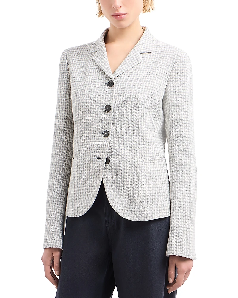 Emporio Armani Houndstooth Pied de Poule Jacquard Blazer with Elbow Patches