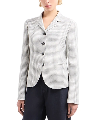 Emporio Armani Houndstooth Pied de Poule Jacquard Blazer with Elbow Patches