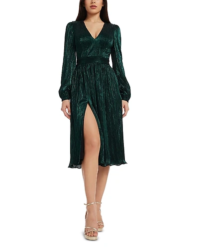 Dress the Population Holly Long Sleeve Metallic Plisse