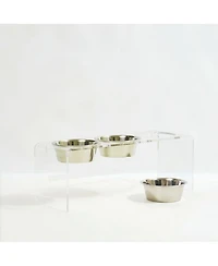 Tall Clear Triple Dog Bowl Feeder with 2 Quart Silver Bowls