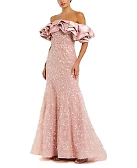 Beaded Applique Off the Shoulder Mermaid Gown