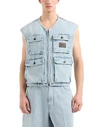 Emporio Armani Regular Fit Jacquard Denim Cargo Vest