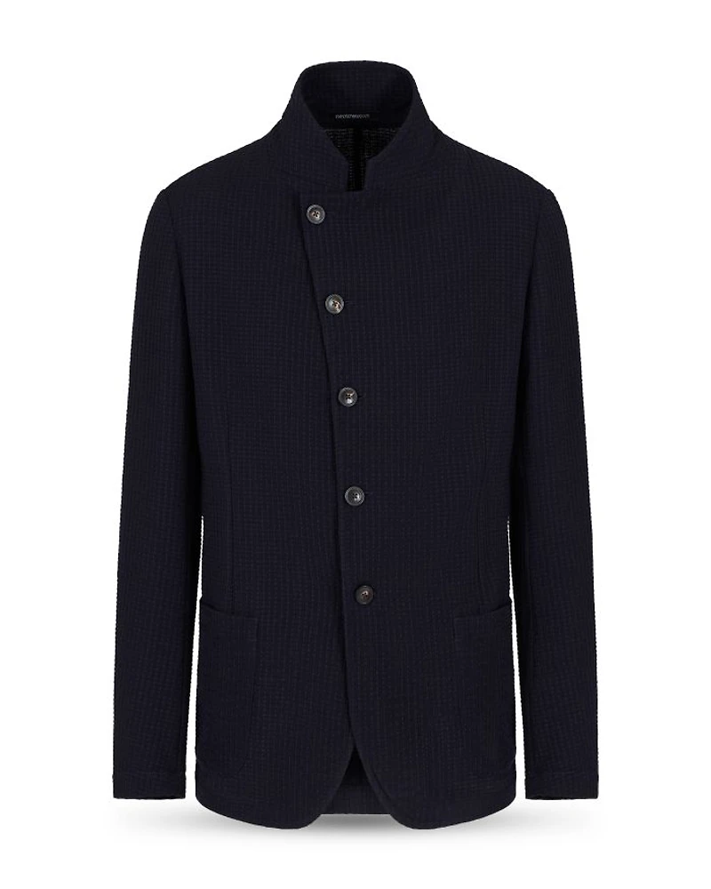 Regular Fit Asymmetric Textured Wool Blazer