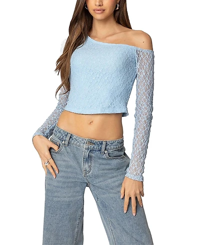 Edikted Fabia Asymmetric Textured Lace Top