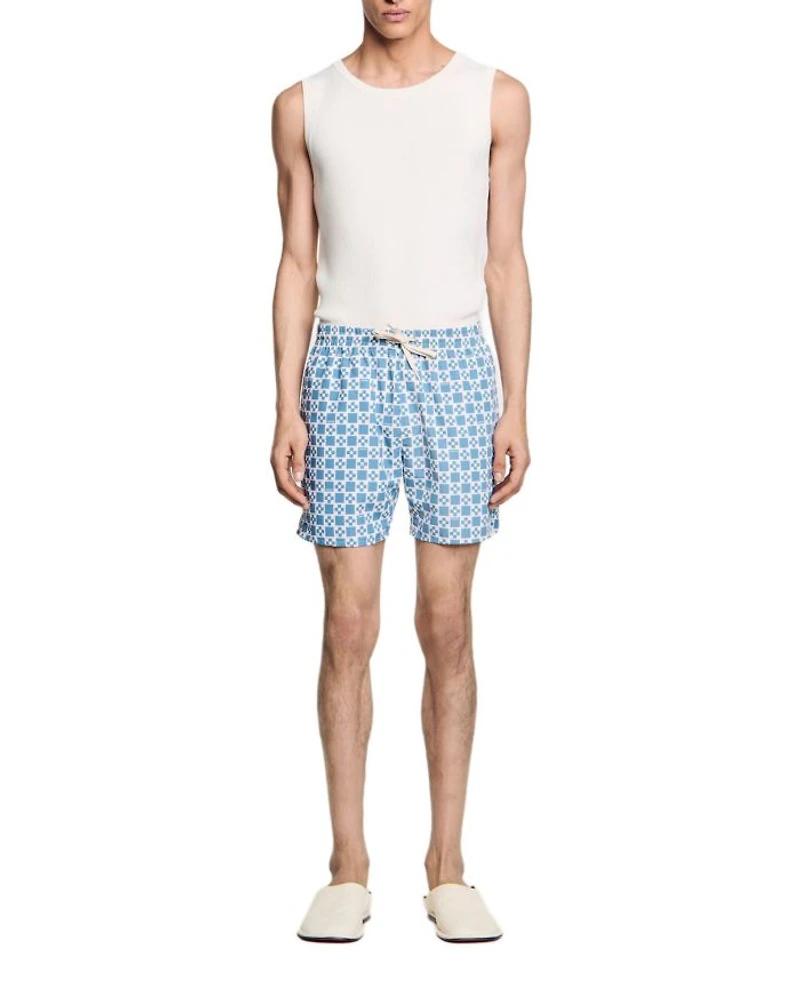 Men's Square Print Drawstring 5" Swim Shorts