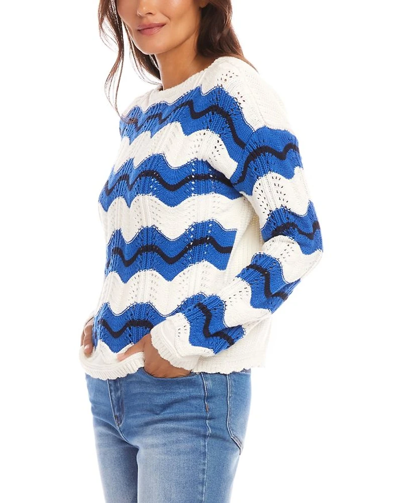 Pointelle Zig Zag Striped Sweater