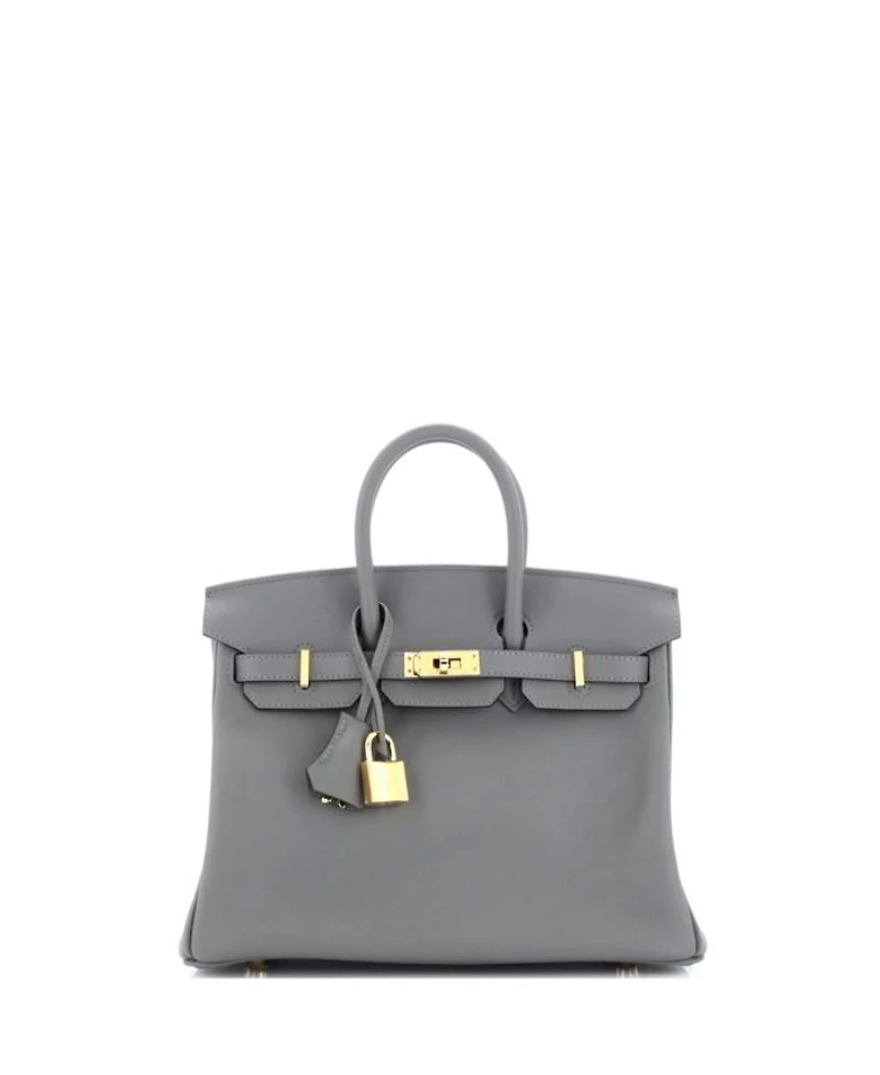 Pre-Owned Hermes Birkin 25 Handbag Grey Swift with Gold Hardware