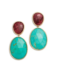Marco Bicego 18K Yellow Gold Lunaria Color Turquoise & Thulite Drop Earrings